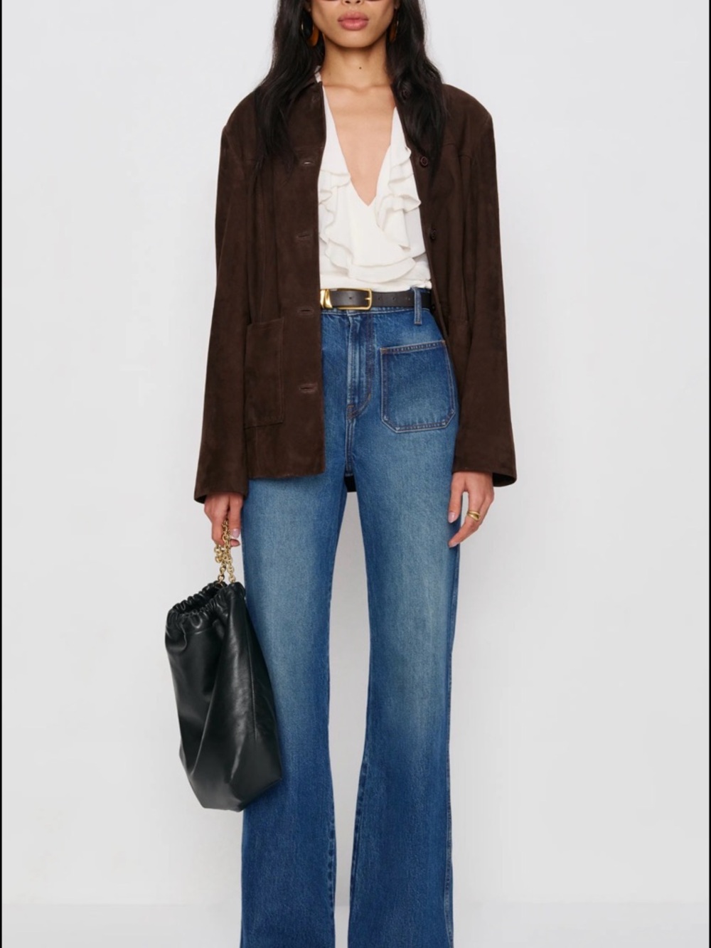 Reformation Alyssa Stretch High Rise Wide Leg Long Jeans size 26 patch pockets - Picture 6 of 10